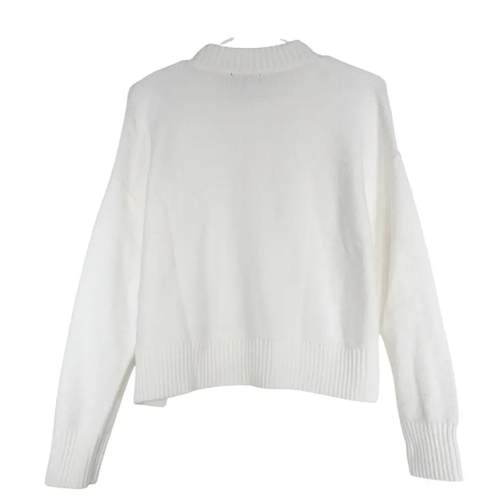 EUC Quince Women's XS Organic Cotton Cropped Cardigan Ivory Preppy Retro Boho